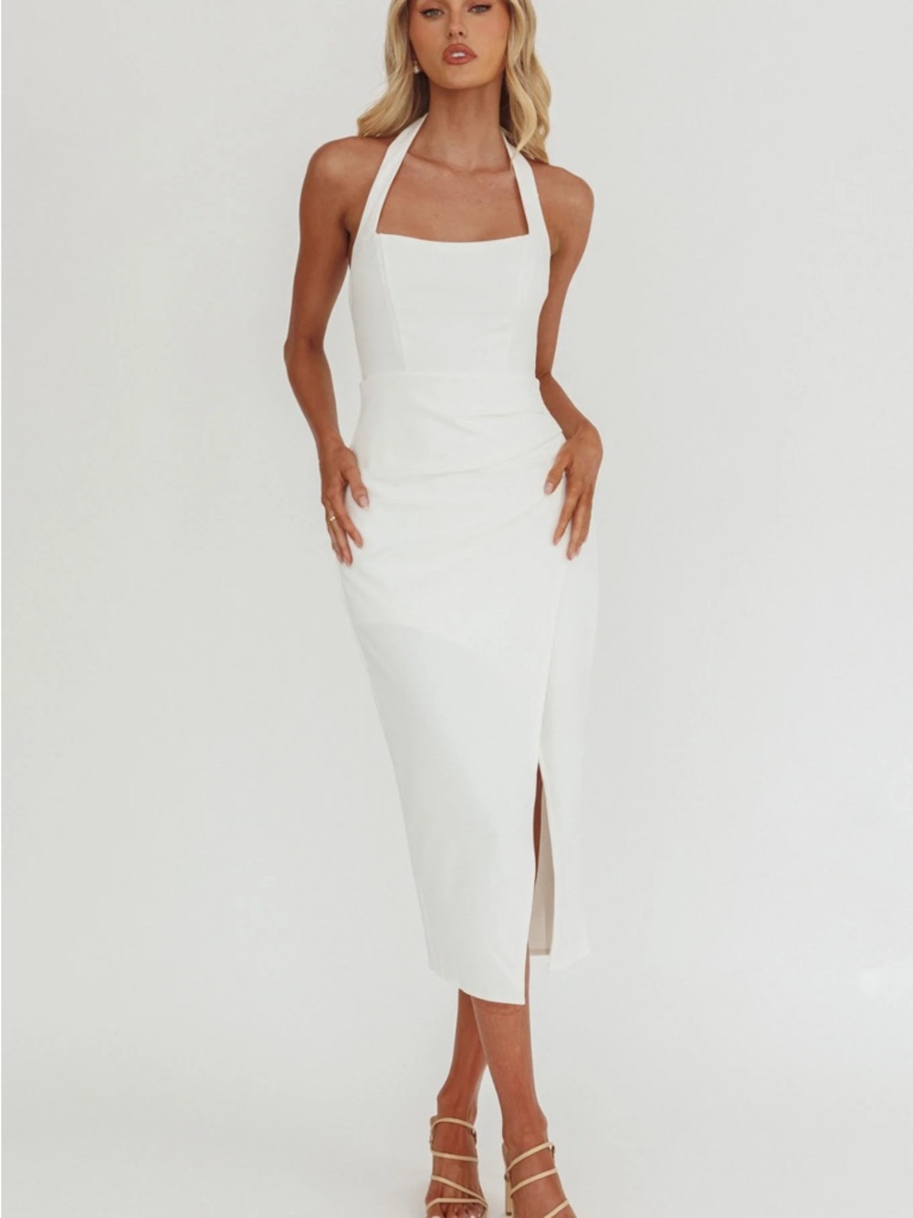 Selfie Leslie White Halter Midi Dress